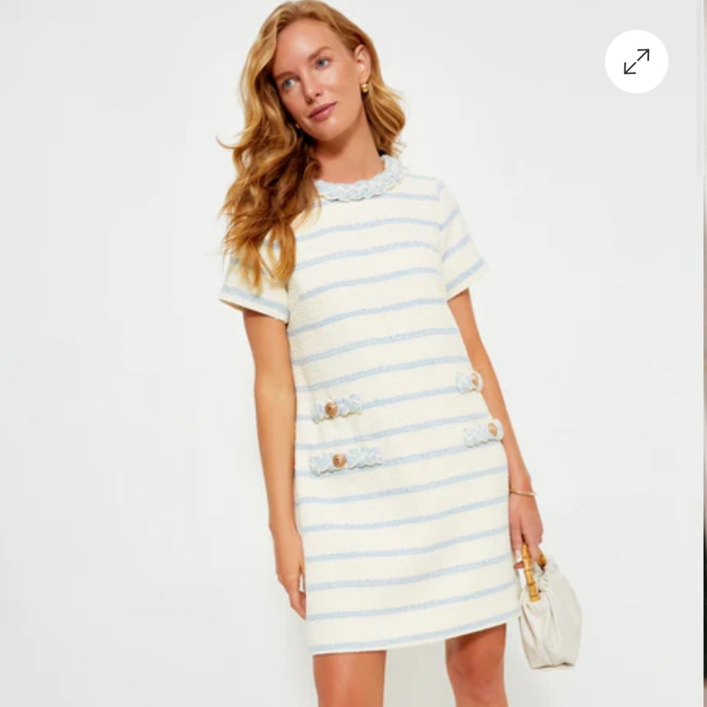 NWT Tuckernuck Jackie Dress Large Coastal Blue Striped Tweed